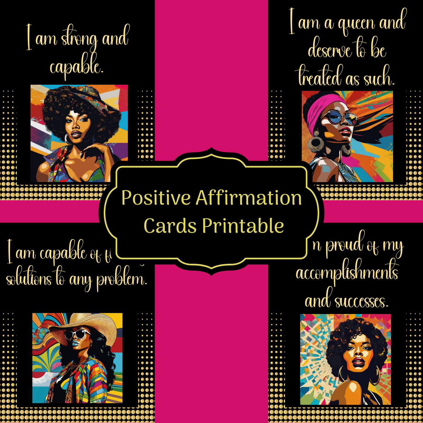 affirmation cards, etsy, etsy download, positve affirmation cards, motivational affirmation cards, black girl affirmations, affirmations for black women, vision board clipart
