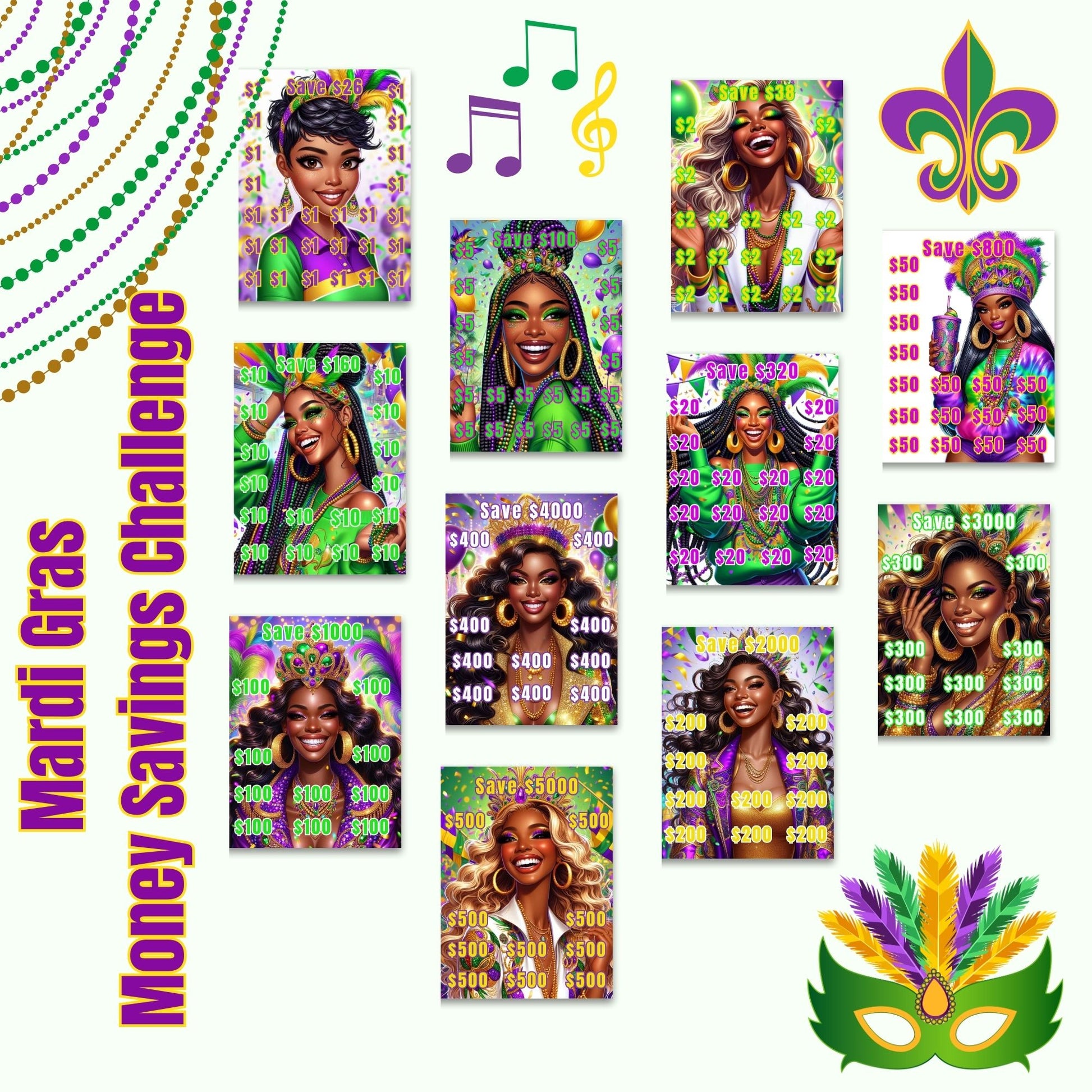 money savings, money savings challenge, money savings tips, mardi gras, money saver,  financial planner, Saving Book Challenges, money savings sheet, Savings Downloads, Budget Babe Printable, savings envelope, Black Girl Savings Challenge, bestie money saver, savings challenge women, money envelope, cash tracker, savings tracker